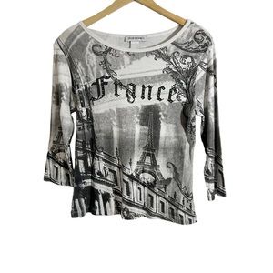 Cruise Wear & Co. Black White & Gray Y2K Embellished France Top, Size Medium